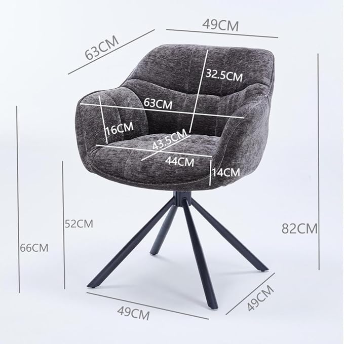 Set of 2 Swivel Dining Chairs with Padded Armrests – Chenille Upholstered Accent Chairs with 180° Auto-Return Function and Metal Frame, Grey