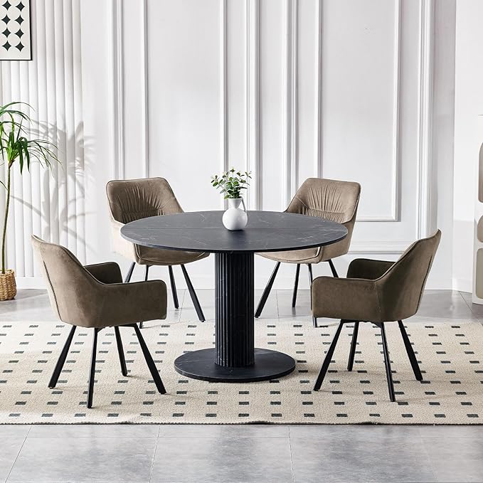 Set of 4 Swivel Dining Chairs – Upholstered Armchairs with 360° Rotation, Ergonomic Backrest and Metal Legs, Brown
