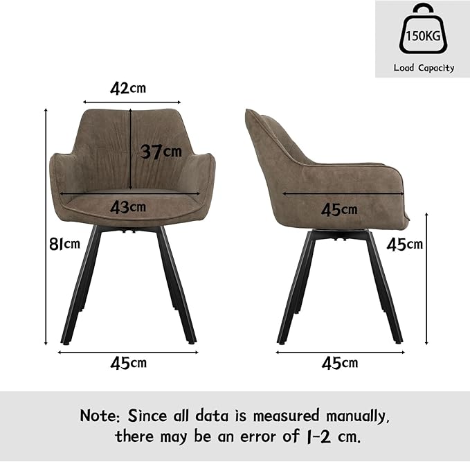 Set of 4 Swivel Dining Chairs – Upholstered Armchairs with 360° Rotation, Ergonomic Backrest and Metal Legs, Brown
