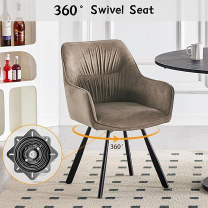 Set of 4 Swivel Dining Chairs – Upholstered Armchairs with 360° Rotation, Ergonomic Backrest and Metal Legs, Brown