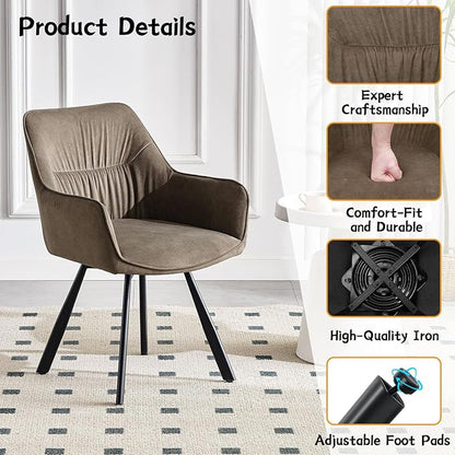 Set of 4 Swivel Dining Chairs – Upholstered Armchairs with 360° Rotation, Ergonomic Backrest and Metal Legs, Brown