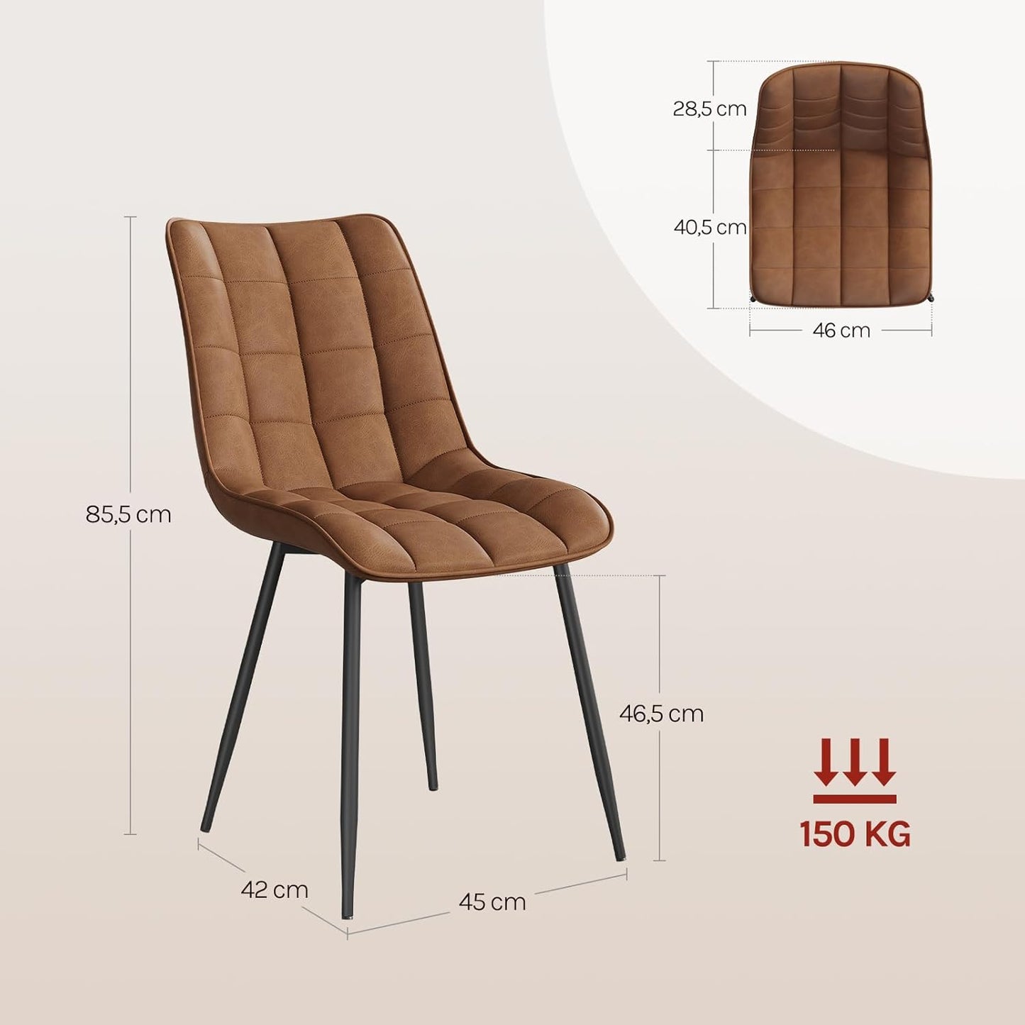 Set of 2 Upholstered Dining Chairs – Faux Leather Accent Chairs with Supportive Backrest for Dining Room, Reception Areas, Light Brown