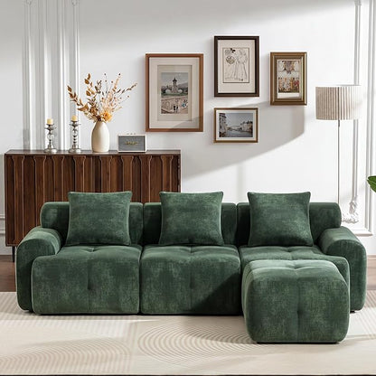 4-Seater L-Shaped Modular Corner Sofa with Ottoman – Green