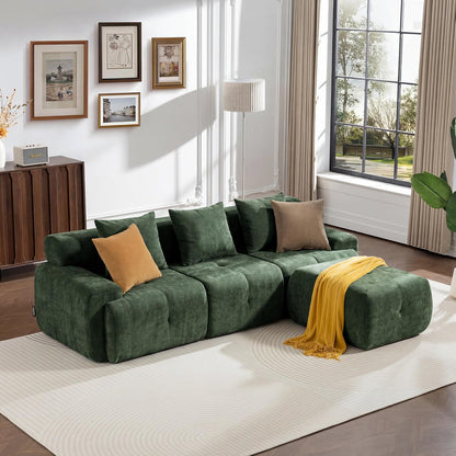 4-Seater L-Shaped Modular Corner Sofa with Ottoman – Green