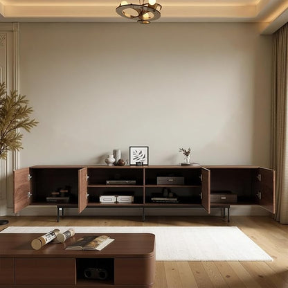 180cm Walnut TV Stand with Fluted Doors – Mid-Century Modern Media Console & Storage Unit for Up to 80-Inch TVs