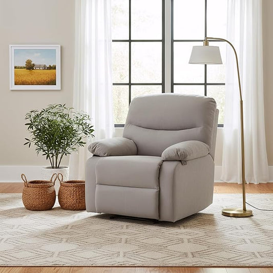 Light Grey Manual Recliner Armchair – Upholstered Single Seater Lounge Chair for Living Room Comfort