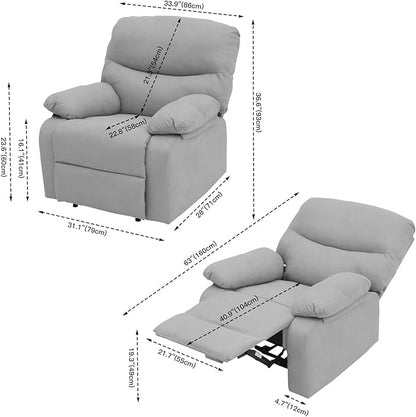 Light Grey Manual Recliner Armchair – Upholstered Single Seater Lounge Chair for Living Room Comfort