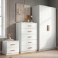 3-Piece White Bedroom Furniture Set – Double Door Wardrobe, 5-Drawer Chest of Drawers & 2-Drawer Bedside Cabinet