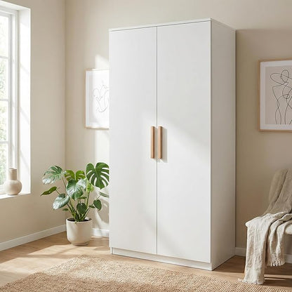 3-Piece White Bedroom Furniture Set – Double Door Wardrobe, 5-Drawer Chest of Drawers & 2-Drawer Bedside Cabinet