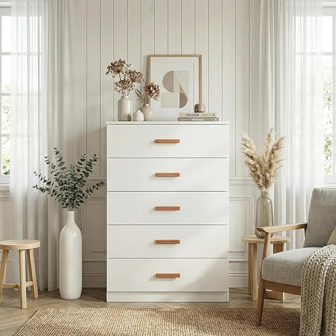 3-Piece White Bedroom Furniture Set – Double Door Wardrobe, 5-Drawer Chest of Drawers & 2-Drawer Bedside Cabinet