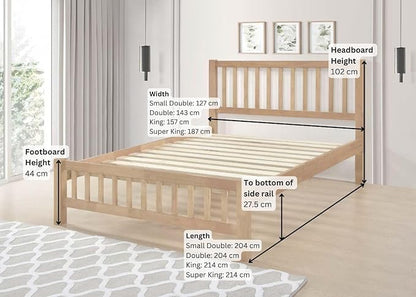 Solid Oak Wooden Double Bed Frame – Heavy-Duty Rubberwood with Classic Shaker Design and Extra-Thick 28mm Slats