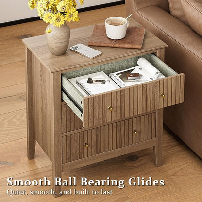 Walnut 3-Drawer Bedside Cabinet – Large Wooden Nightstand with Metal Handles for Bedroom, Hallway Storage