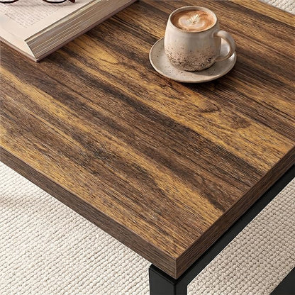 3-Piece Industrial Nesting Coffee Table Set – Rustic Oak Living Room Tables with Heavy-Duty Metal Frame and Space-Saving Design