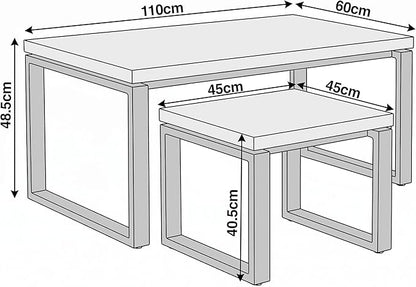 3-Piece Industrial Nesting Coffee Table Set – Rustic Oak Living Room Tables with Heavy-Duty Metal Frame and Space-Saving Design