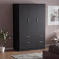 Modern 4 Drawer Black Wardrobe – Spacious Bedroom Storage with Hanging Rail & Shelf (170 x 108 x 54 cm)
